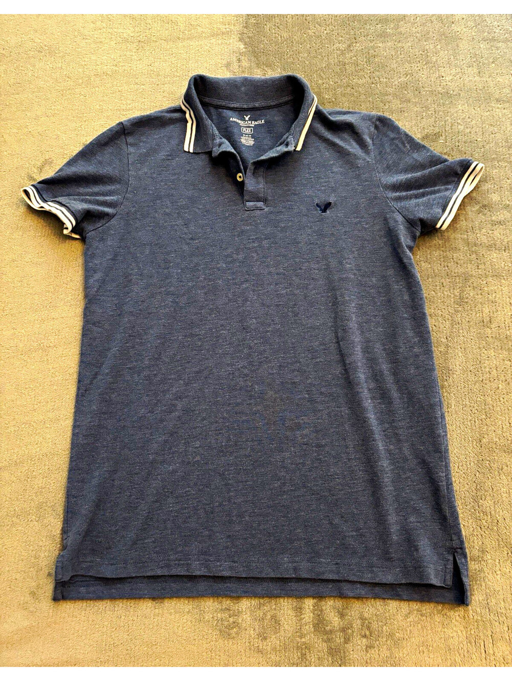 American Eagle Outfitters Flex Men's M Blue Solid Classic Fit Flex Polo